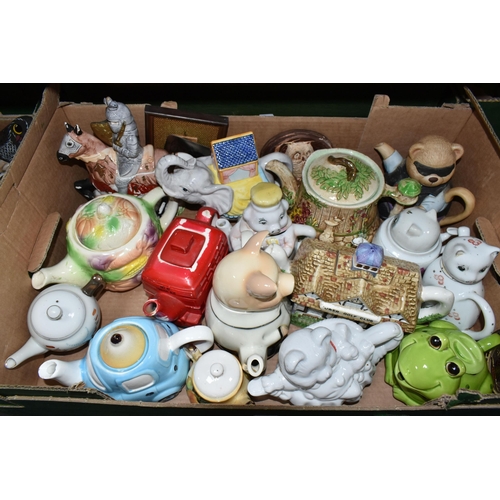 473 - FIVE BOXES OF TEAWARE AND ORNAMENTS, to include a large novelty teapot collection and a large collec... 