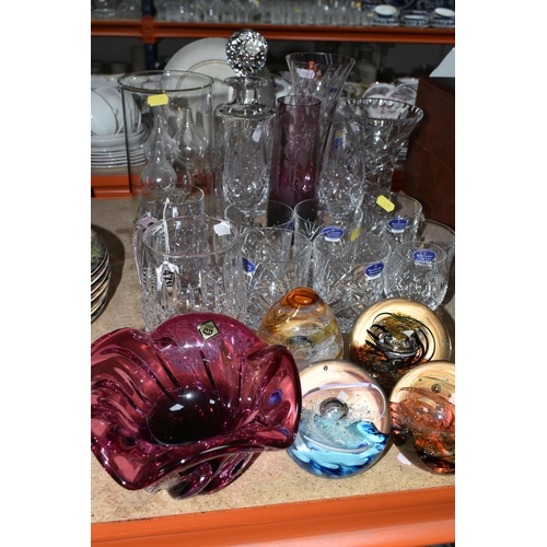 479 - A COLLECTION OF CUT CRYSTAL, comprising a Stuart crystal tankard, an amethyst coloured Caithness vas... 