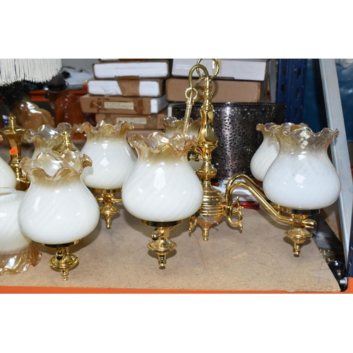 486 - A QUANTITY OF LAMPS AND LIGHT FITTINGS, generally modern or late twentieth century to include three ... 