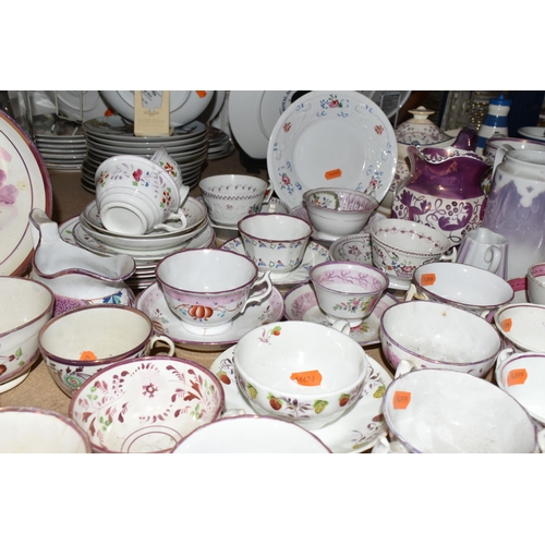 487 - A QUANTITY OF 19TH CENTURY SUNDERLAND LUSTRE TEA WARES AND OTHER LATE 18TH & 19TH CENTURY CERAMICS, ... 