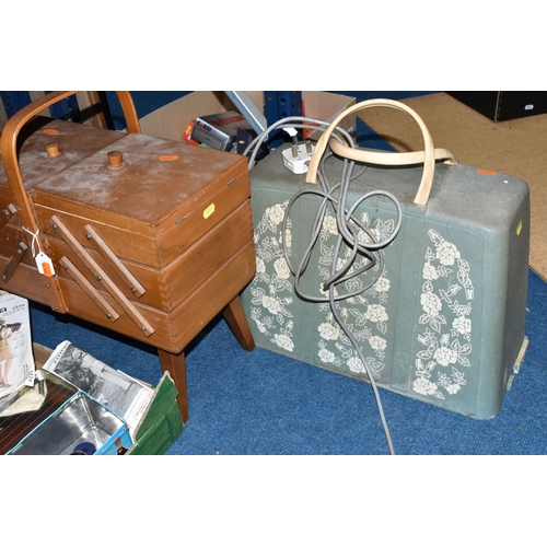 501 - A BOX AND LOOSE SEWING MACHINE, SEWING BOX AND SUPPLIES, to include a cased vintage Brother electric... 