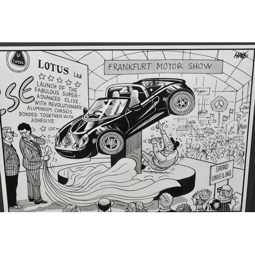 504 - ED HALL (AMERICAN CONTEMPORARY) 'LOTUS LTD', a cartoon produced for the debut of the Lotus Elise at ... 