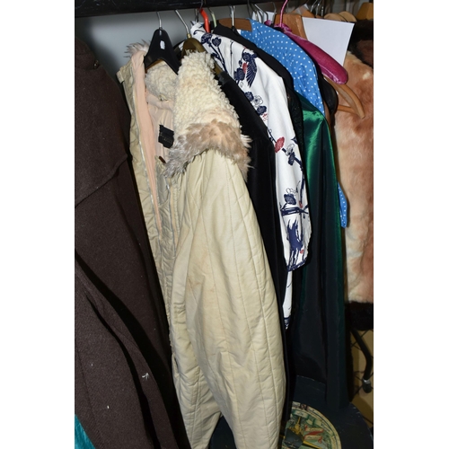 511 - EIGHT BOXES AND LOOSE VINTAGE CLOTHING AND ACCESSORIES, to include shoes, bags, scarves, jackets inc... 