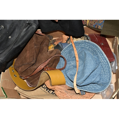 511 - EIGHT BOXES AND LOOSE VINTAGE CLOTHING AND ACCESSORIES, to include shoes, bags, scarves, jackets inc... 