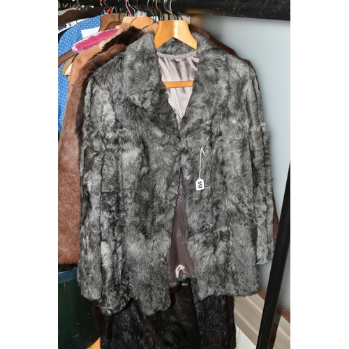 512 - SEVEN FUR COATS, ladies assorted furs, brown, grey, beige, apricot, dark brown, sizes vary between 1... 