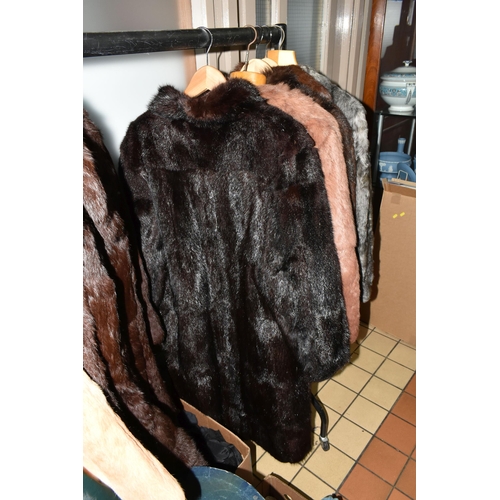 512 - SEVEN FUR COATS, ladies assorted furs, brown, grey, beige, apricot, dark brown, sizes vary between 1... 