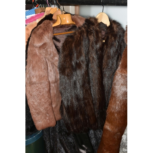 512 - SEVEN FUR COATS, ladies assorted furs, brown, grey, beige, apricot, dark brown, sizes vary between 1... 