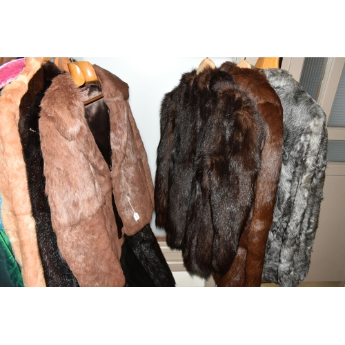 512 - SEVEN FUR COATS, ladies assorted furs, brown, grey, beige, apricot, dark brown, sizes vary between 1... 