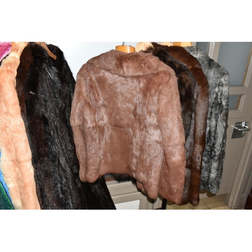 512 - SEVEN FUR COATS, ladies assorted furs, brown, grey, beige, apricot, dark brown, sizes vary between 1... 