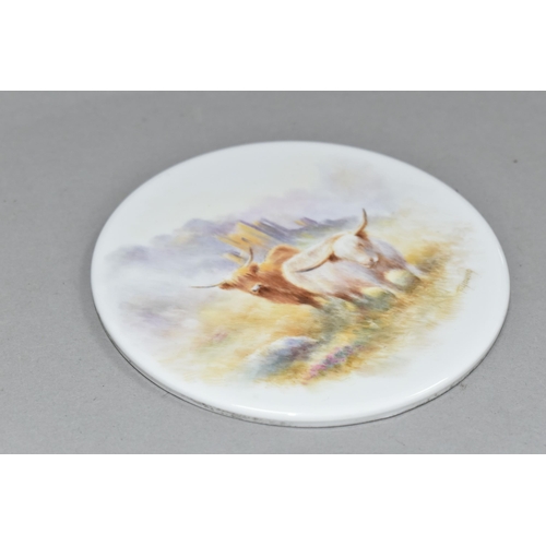 519 - A HAND PAINTED PORCELAIN  PLAQUE signed by T. Young (former Royal Worcester artist), a Scottish High... 