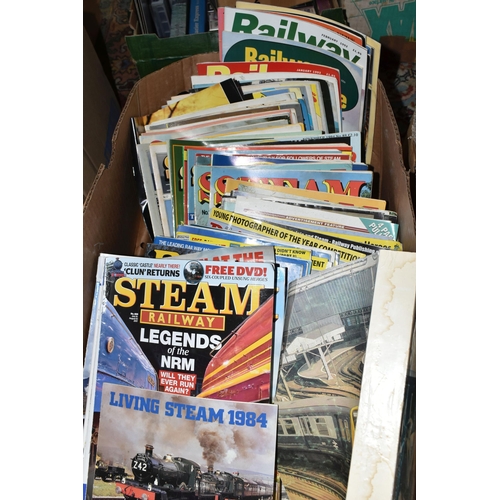 543 - SEVEN BOXES OF RAILWAY EPHEMERA to include approximately thirty-seven book titles in hardback format... 