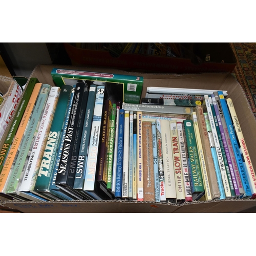 543 - SEVEN BOXES OF RAILWAY EPHEMERA to include approximately thirty-seven book titles in hardback format... 