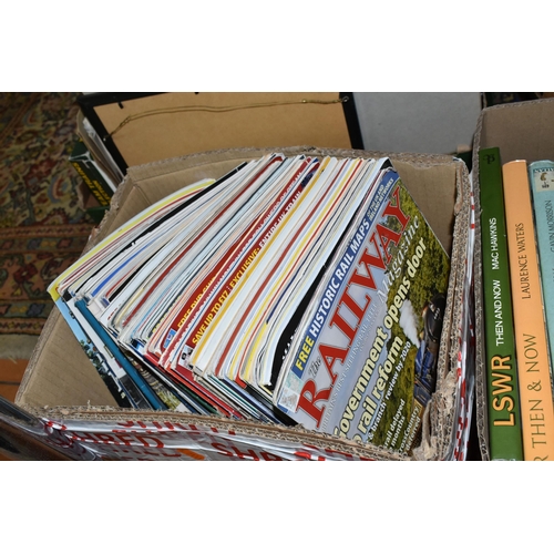 543 - SEVEN BOXES OF RAILWAY EPHEMERA to include approximately thirty-seven book titles in hardback format... 