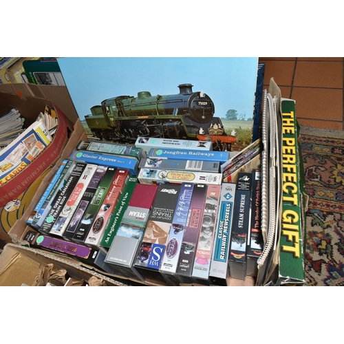 543 - SEVEN BOXES OF RAILWAY EPHEMERA to include approximately thirty-seven book titles in hardback format... 