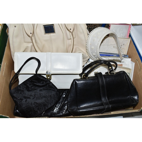 544 - A BOX OF LADIES ACCESSORIES, to include two boxed pairs of vintage Christian Dior stockings, handbag... 