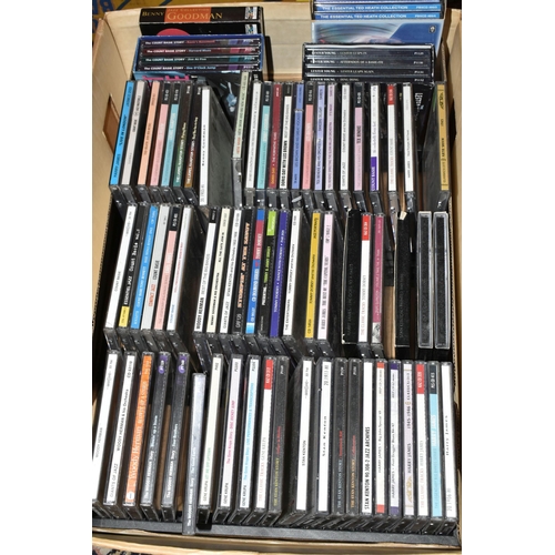 547 - FOUR BOXES OF MUSIC to include over 240 CD's, twenty+ VHS video cassettes, twenty+ books and forty-f... 