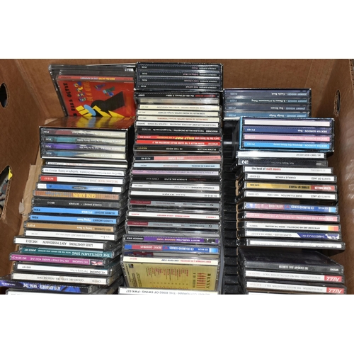 547 - FOUR BOXES OF MUSIC to include over 240 CD's, twenty+ VHS video cassettes, twenty+ books and forty-f... 