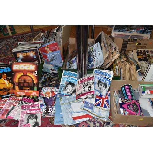 553 - SIX BOXES OF PAPER EPHEMERA, a large collection of newspapers, magazines, calendars, guides and souv... 