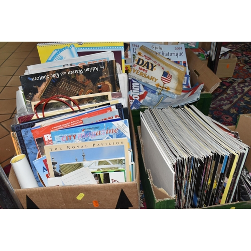 553 - SIX BOXES OF PAPER EPHEMERA, a large collection of newspapers, magazines, calendars, guides and souv... 