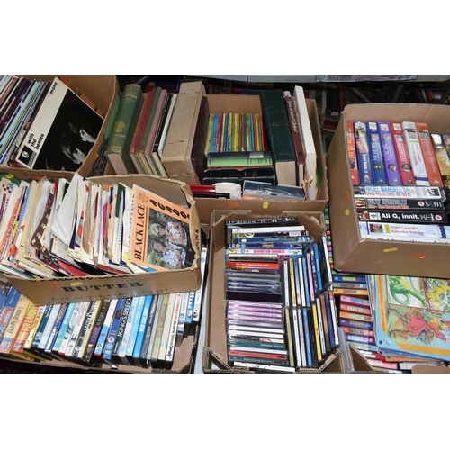 738 - SEVEN BOXES OF LPs, CDs and DVDs, containing a collection of LP records including With The Beatles P... 