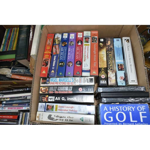 738 - SEVEN BOXES OF LPs, CDs and DVDs, containing a collection of LP records including With The Beatles P... 