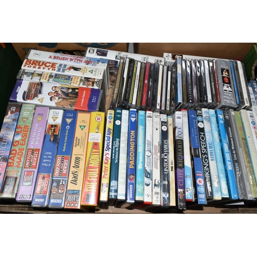 738 - SEVEN BOXES OF LPs, CDs and DVDs, containing a collection of LP records including With The Beatles P... 