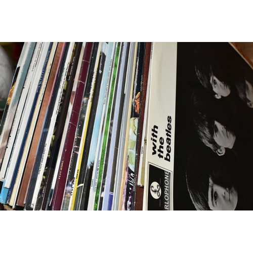 738 - SEVEN BOXES OF LPs, CDs and DVDs, containing a collection of LP records including With The Beatles P... 