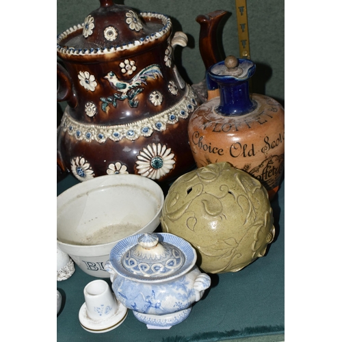 385 - A SMALL GROUP OF 19TH AND 20TH CENTURY CERAMICS, including a Stevenson and Hancock Derby 'Gamp' vest... 