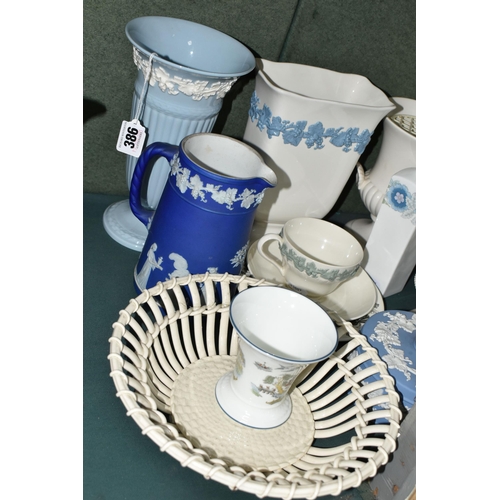 386 - A GROUP OF WEDGWOOD CERAMICS, to include a creamware basket (sd, repair and loss), two Embossed Quee... 