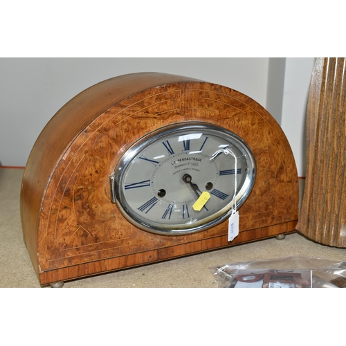 400 - TWO FRENCH CLOCKS, comprising a French  F.F.R Morbier Art Deco style  wall clock, oak veneer case wi... 