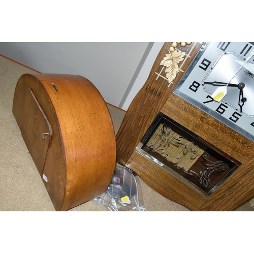 400 - TWO FRENCH CLOCKS, comprising a French  F.F.R Morbier Art Deco style  wall clock, oak veneer case wi... 