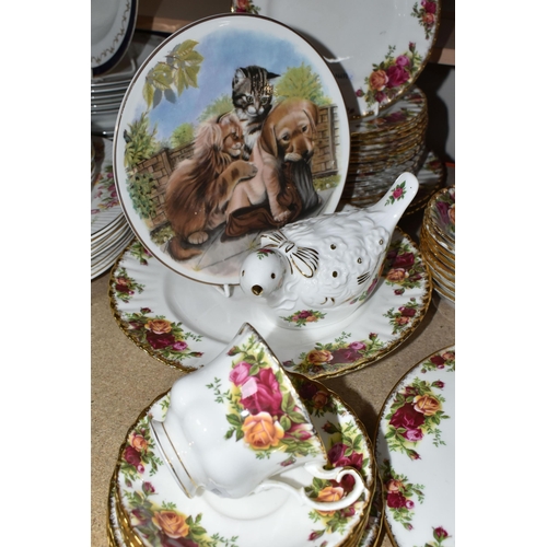 414 - ROYAL ALBERT 'OLD COUNTRY ROSES' PATTERN DINNERWARE, comprising a cake stand, coffee pot, fourteen f... 