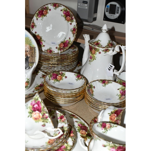 414 - ROYAL ALBERT 'OLD COUNTRY ROSES' PATTERN DINNERWARE, comprising a cake stand, coffee pot, fourteen f... 