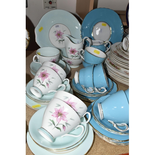 413 - THREE ASSORTED TEA SETS AND THREE MID 20TH CENTURY GLASS LIGHT SHADES, comprising a Royal Albert 'El... 