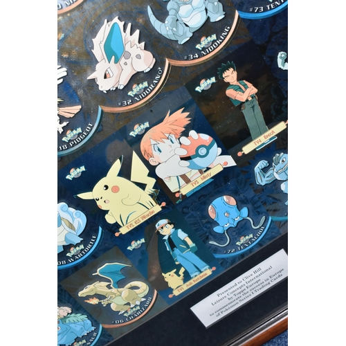 TWO FRAMED TOPPS POKEMON CARD FACTORY SHEETS, factory sheets that were  given out as an employee gift