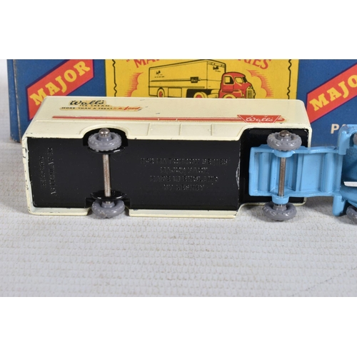 10 - THREE BOXED LESNEY MATCHBOX SERIES MAJOR PACK MODEL DIE-CAST VEHICLES, to include a B.P. Petrol tank... 