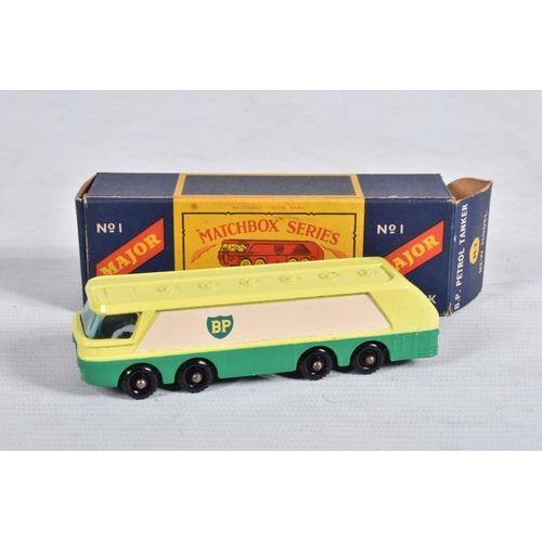 10 - THREE BOXED LESNEY MATCHBOX SERIES MAJOR PACK MODEL DIE-CAST VEHICLES, to include a B.P. Petrol tank... 