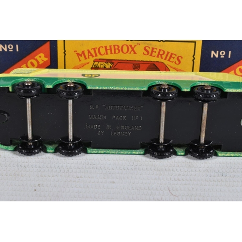 10 - THREE BOXED LESNEY MATCHBOX SERIES MAJOR PACK MODEL DIE-CAST VEHICLES, to include a B.P. Petrol tank... 