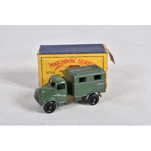 13 - FIVE BOXED LESNEY MATCHBOX SERIES MODEL DIE-CAST MILITARY VEHICLES, the first a Moko Lesney Army Hal... 