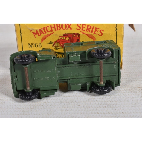 13 - FIVE BOXED LESNEY MATCHBOX SERIES MODEL DIE-CAST MILITARY VEHICLES, the first a Moko Lesney Army Hal... 