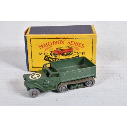 13 - FIVE BOXED LESNEY MATCHBOX SERIES MODEL DIE-CAST MILITARY VEHICLES, the first a Moko Lesney Army Hal... 