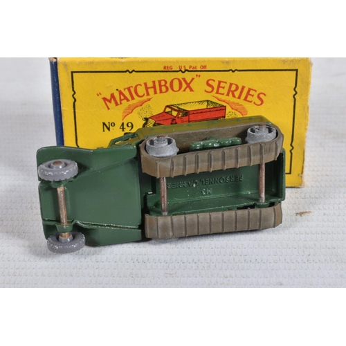 13 - FIVE BOXED LESNEY MATCHBOX SERIES MODEL DIE-CAST MILITARY VEHICLES, the first a Moko Lesney Army Hal... 