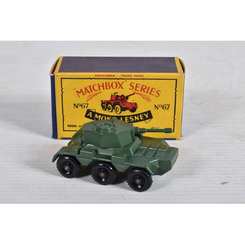 13 - FIVE BOXED LESNEY MATCHBOX SERIES MODEL DIE-CAST MILITARY VEHICLES, the first a Moko Lesney Army Hal... 