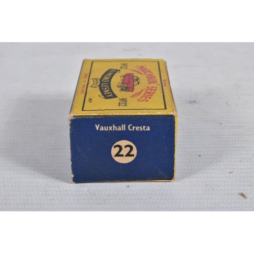 14 - A BOXED DIE-CAST MOKO LESNEY MATCHBOX SERIES VAUXHALL CRESTA NO. 22, painted with a reddish brown to... 