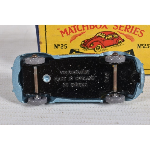 15 - TWO BOXED MATCHBOX SERIES MODEL DIE-CAST VEHICLES, to inlcude a Moko Lesney Volkswagen no. 25, sky b... 