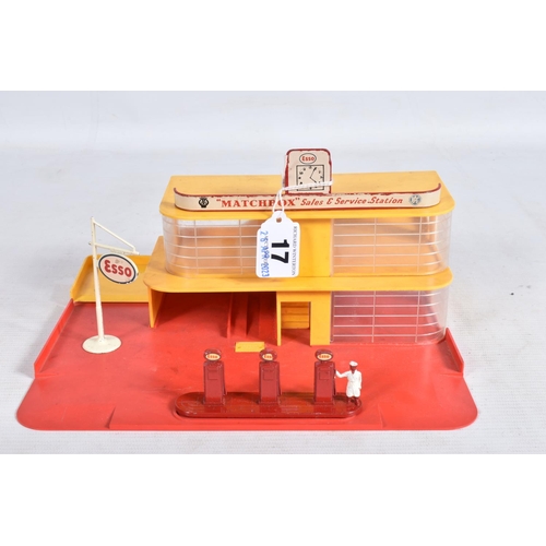 17 - A BOXED LESNEY MATCHBOX SERIES SALES AND SERVICE STATION, yellow and red in construction with a two ... 