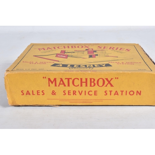 17 - A BOXED LESNEY MATCHBOX SERIES SALES AND SERVICE STATION, yellow and red in construction with a two ... 