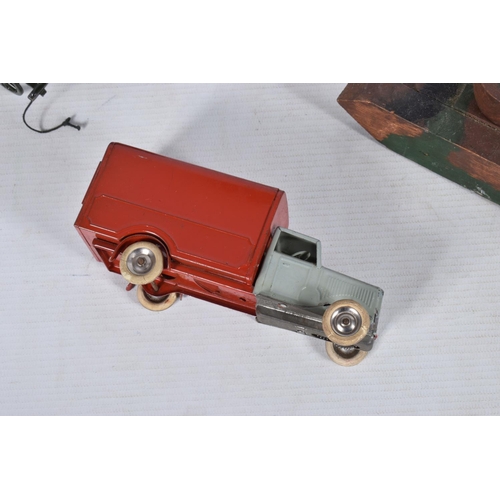 25 - AN UNBOXED TRI-ANG MINIC DELIVERY VAN No.21m, pre-war version with grey cab and red body, missing ra... 