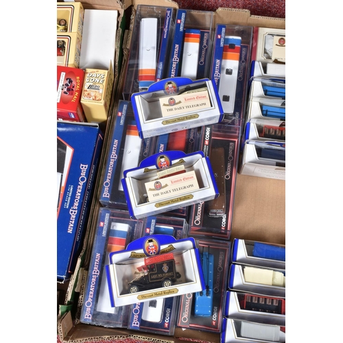 26 - TWO TRAYS OF COLLECTABLE BOXED DIE-CAST VEHICHLES, to include ten  Corgi 'the Original Omnibus Compa... 