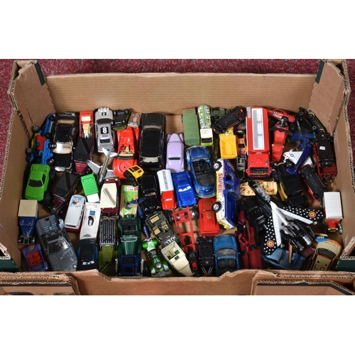 29 - FOUR BOXED OF UNBOXED PLAYWORN PLASTIC AND DIE-CAST VEHICLES AND AIRCRAFT, to include a Bburago 1/18... 